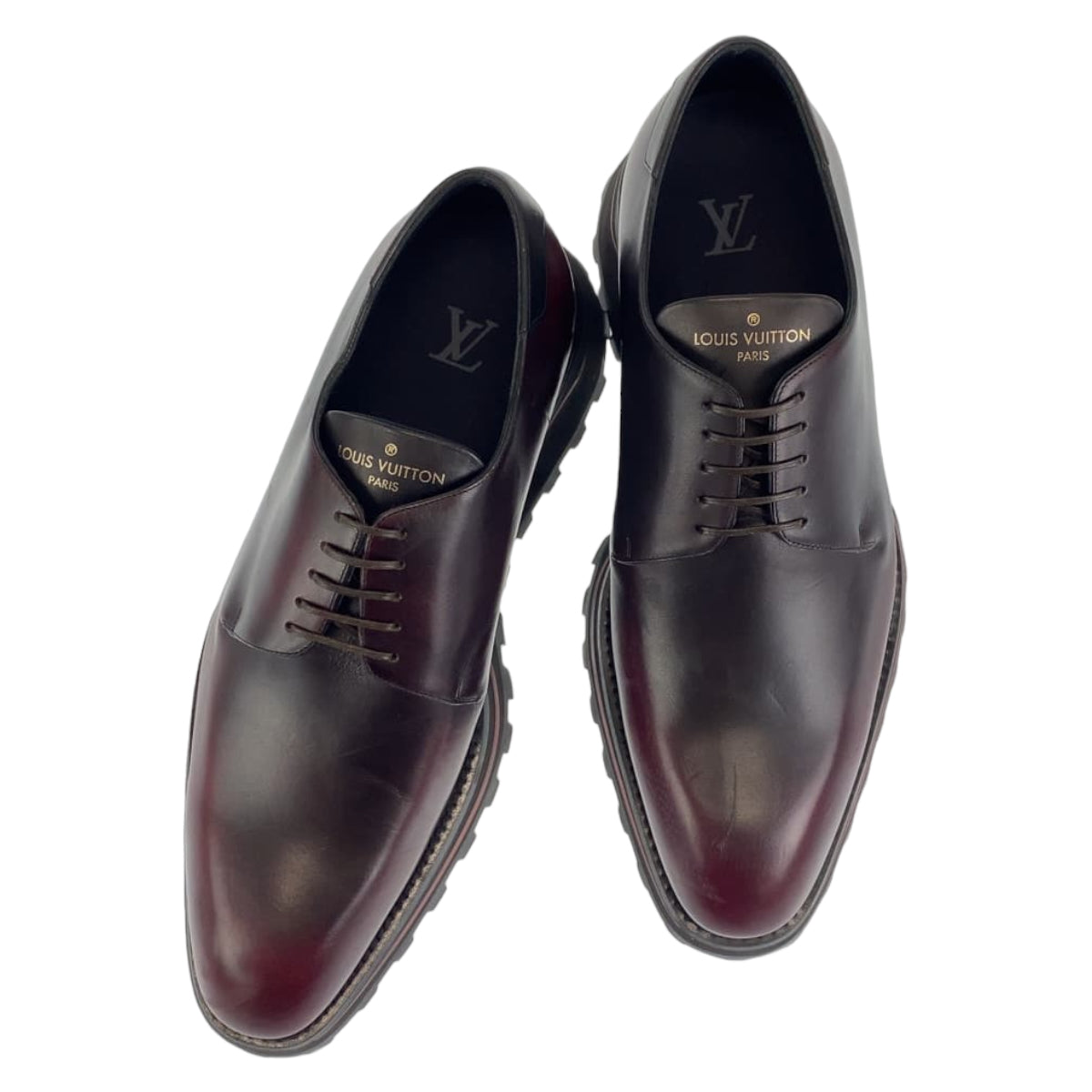 LOUIS VUITTON ルイヴィトン ゴンクール パティーヌ サイズ7.5 ボルドー バーガンディ ブラック 黒 レザー ダービーシューズ 厚底 レースアップ  メンズ