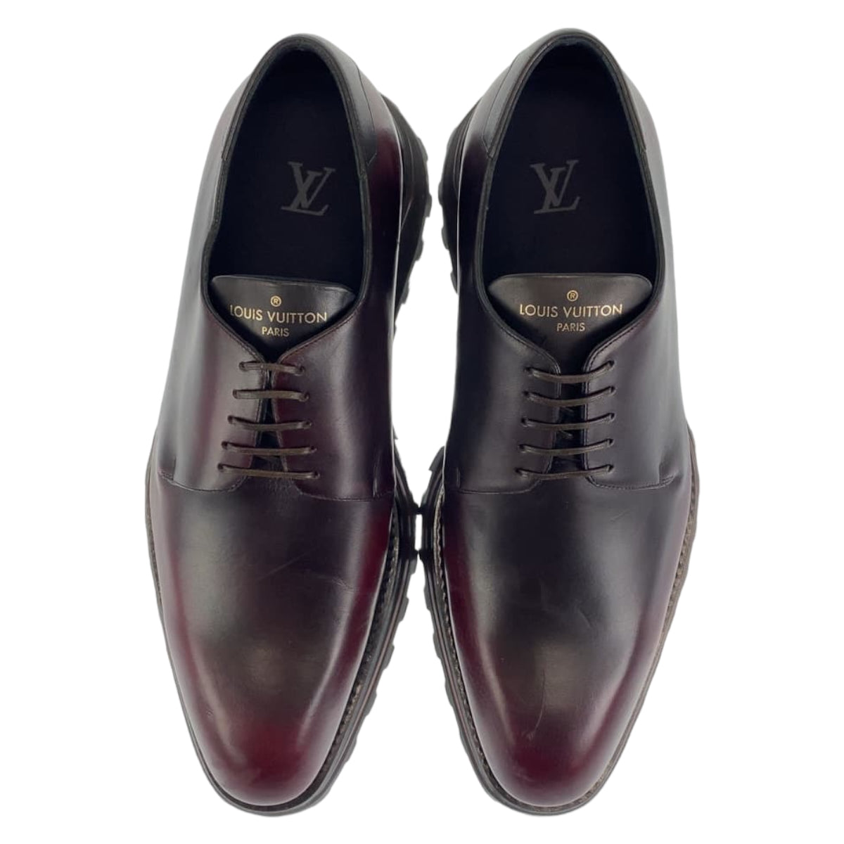 LOUIS VUITTON ルイヴィトン ゴンクール パティーヌ サイズ7.5 ボルドー バーガンディ ブラック 黒 レザー ダービーシューズ 厚底 レースアップ  メンズ