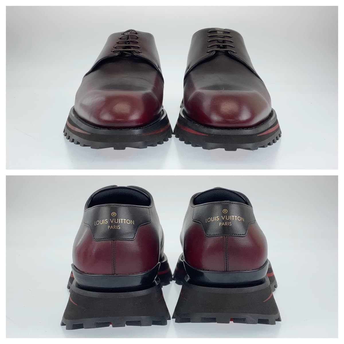 LOUIS VUITTON ルイヴィトン ゴンクール パティーヌ サイズ7.5 ボルドー バーガンディ ブラック 黒 レザー ダービーシューズ 厚底 レースアップ  メンズ