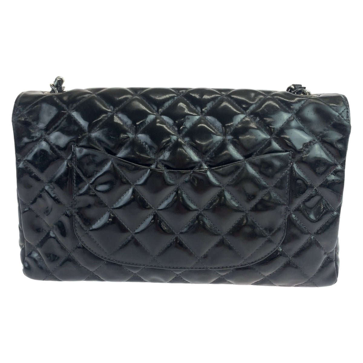 CHANEL シャネル ヴィンテージ マトラッセ クラシックフラップ ココマーク ターンロック エナメル ブラック 黒  シルバー金具 パテントレザー チェーンショルダー 斜め掛け  レディース