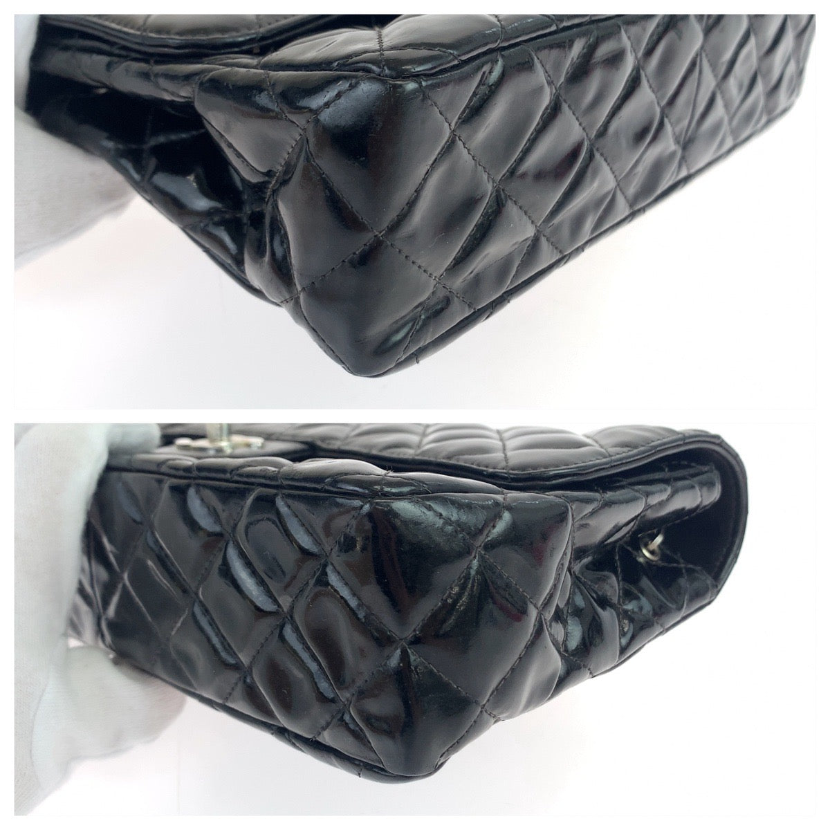 CHANEL シャネル ヴィンテージ マトラッセ クラシックフラップ ココマーク ターンロック エナメル ブラック 黒  シルバー金具 パテントレザー チェーンショルダー 斜め掛け  レディース