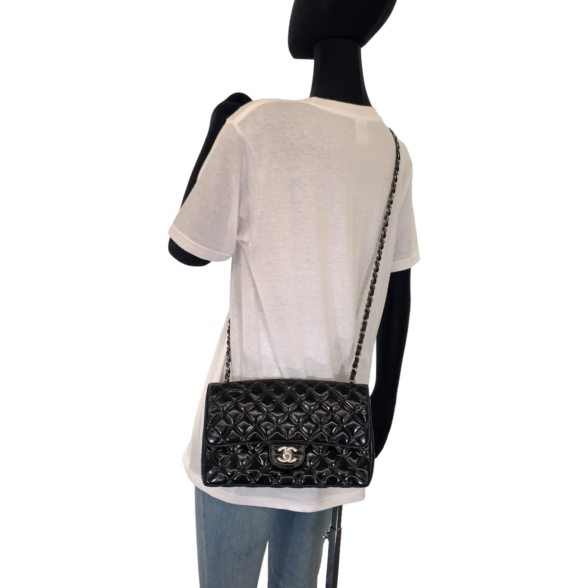 CHANEL シャネル ヴィンテージ マトラッセ クラシックフラップ ココマーク ターンロック エナメル ブラック 黒  シルバー金具 パテントレザー チェーンショルダー 斜め掛け  レディース