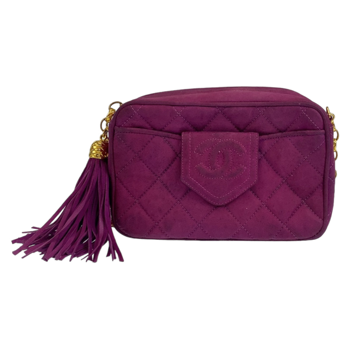 CHANEL シャネル ヴィンテージ ココマーク タッセル マトラッセ パープル 紫 ゴールド金具 スウェード ショルダーバッグ 斜め掛け  レディース