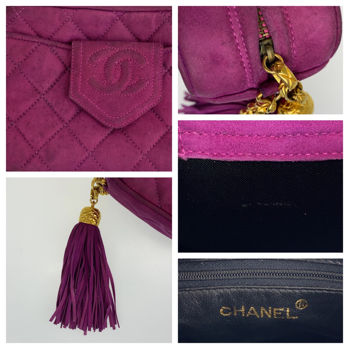 CHANEL シャネル ヴィンテージ ココマーク タッセル マトラッセ パープル 紫 ゴールド金具 スウェード ショルダーバッグ 斜め掛け  レディース