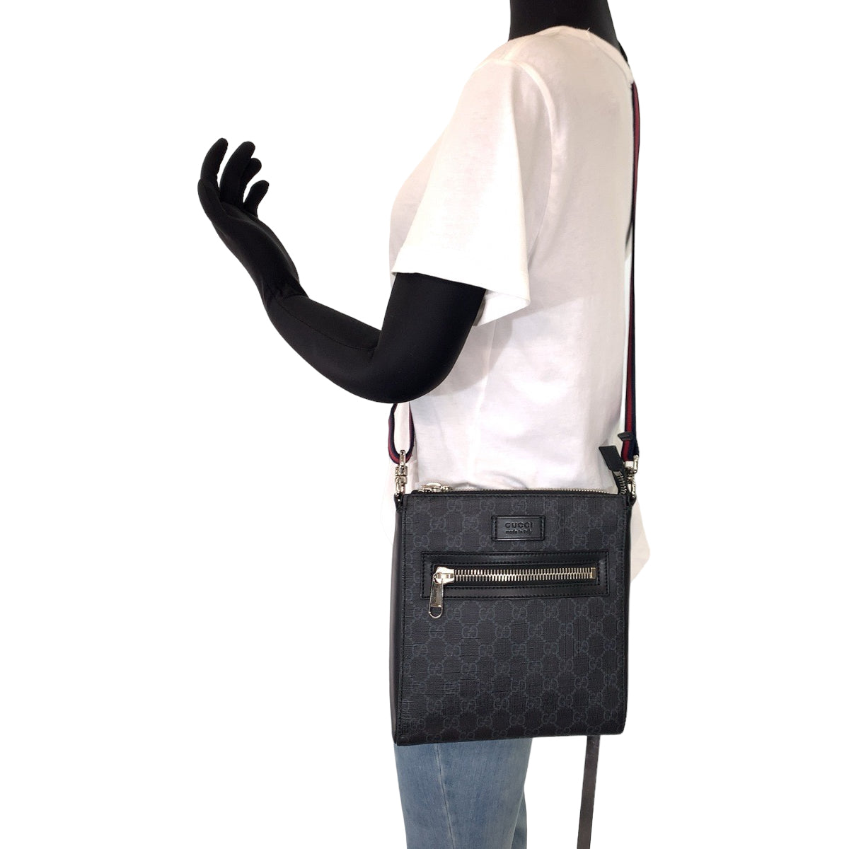 GUCCI グッチ シェリーライン ブラック 黒 ネイビー 紺 レッド 赤 シルバー金具 GGスプリームキャンバス 523599 ショルダーバッグ 斜め掛け  メンズ