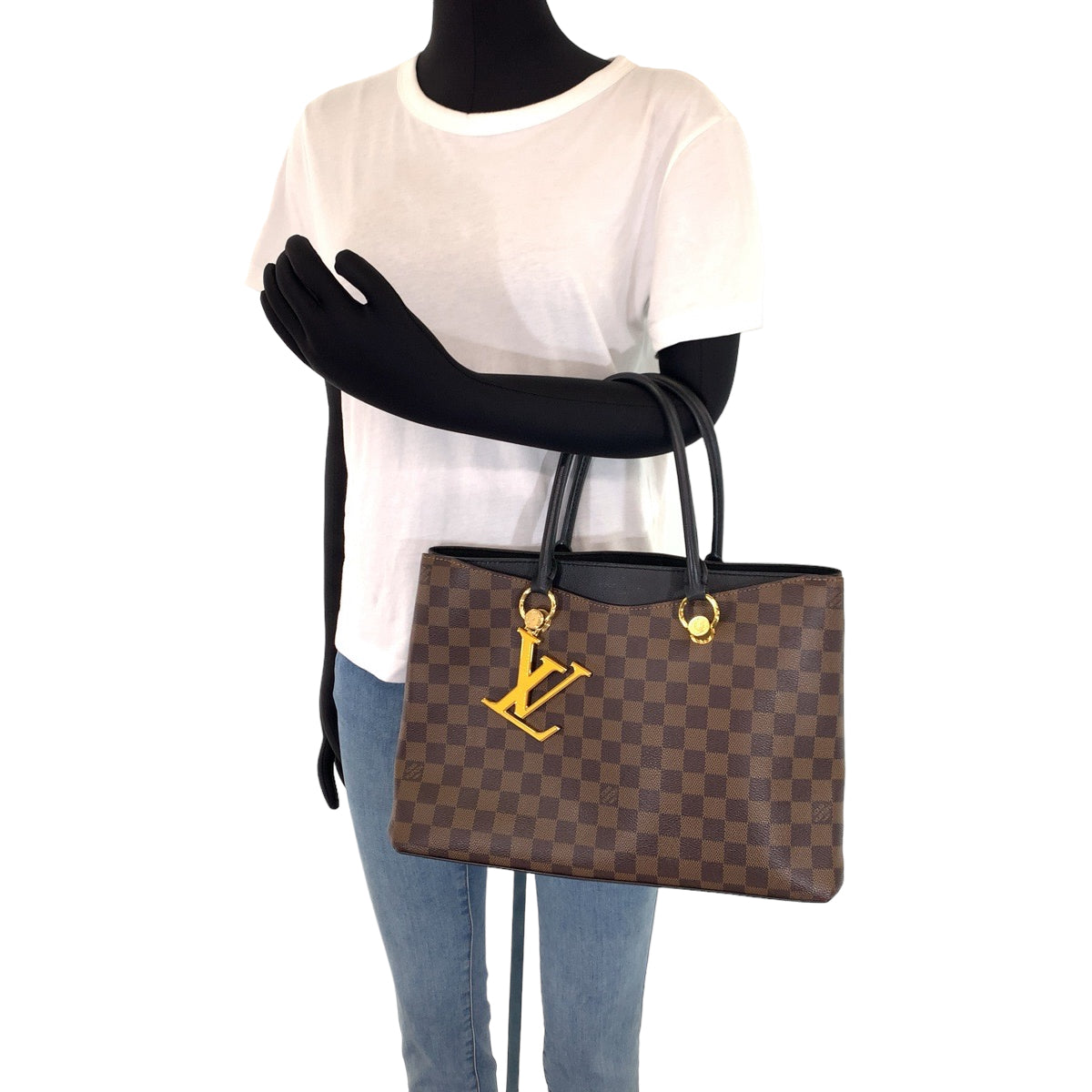 LOUIS VUITTON ルイヴィトン ダミエ エベヌ リバーサイド ブラウン 茶 ブラック 黒 ゴールド金具 PVC N40050 ハンドバッグ トートバッグ  レディース
