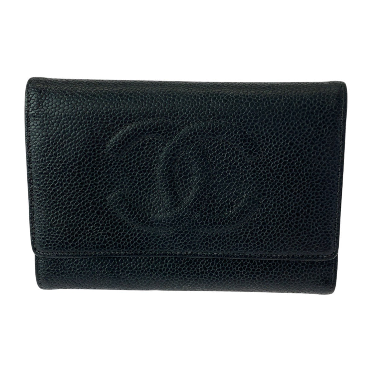 12823
CHANEL シャネル ヴィンテージ ココマーク ブラック 黒 ゴールド金具 キャビアスキン 折財布 コンパクトウォレット  レディース
