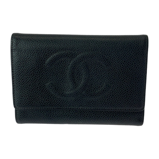 12823
CHANEL シャネル ヴィンテージ ココマーク ブラック 黒 ゴールド金具 キャビアスキン 折財布 コンパクトウォレット  レディース