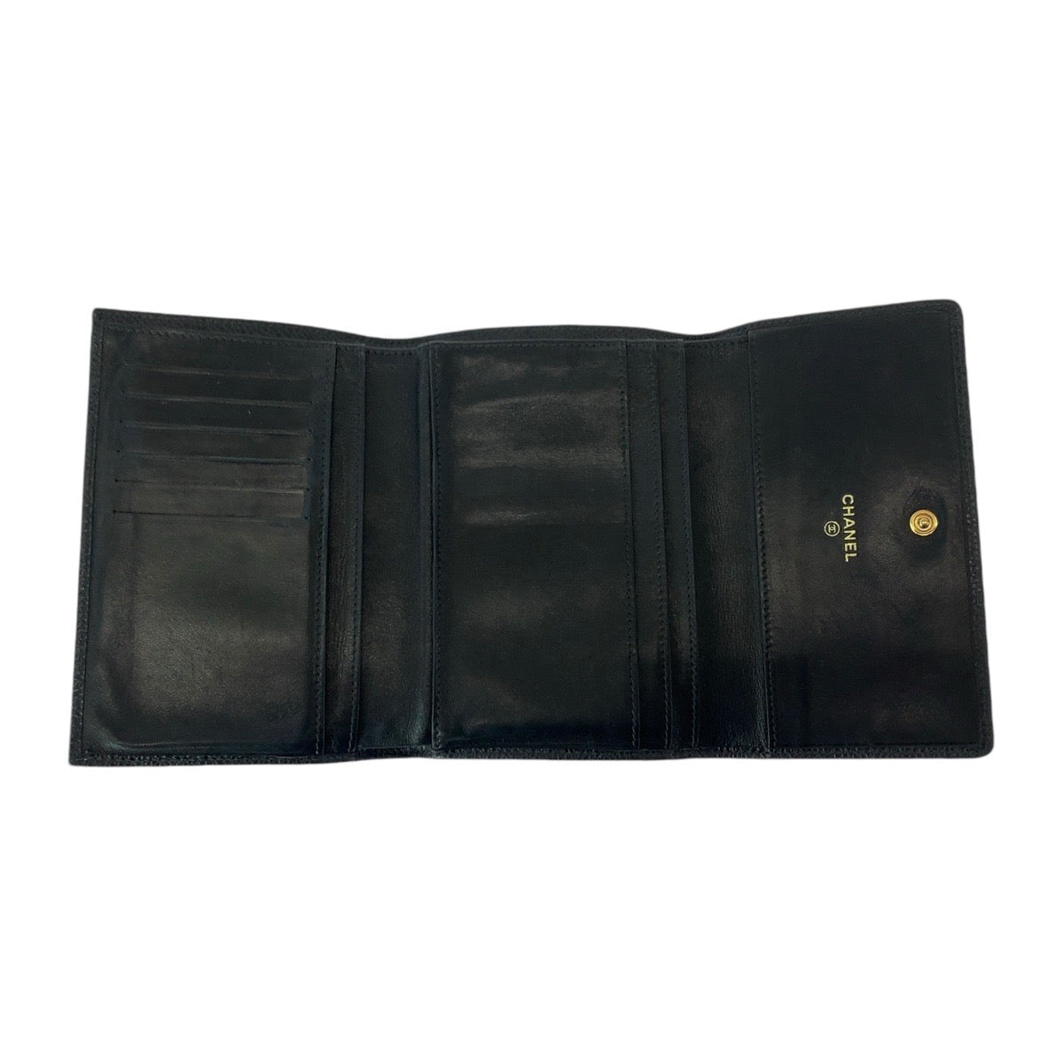 12823
CHANEL シャネル ヴィンテージ ココマーク ブラック 黒 ゴールド金具 キャビアスキン 折財布 コンパクトウォレット  レディース