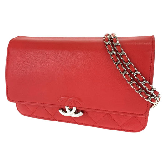 CHANEL シャネル マトラッセ キューバコレクション ココマーク レッド 赤 シルバー金具 カーフ / ラムスキン チェーンウォレット 斜め掛け ショルダーバッグ  レディース