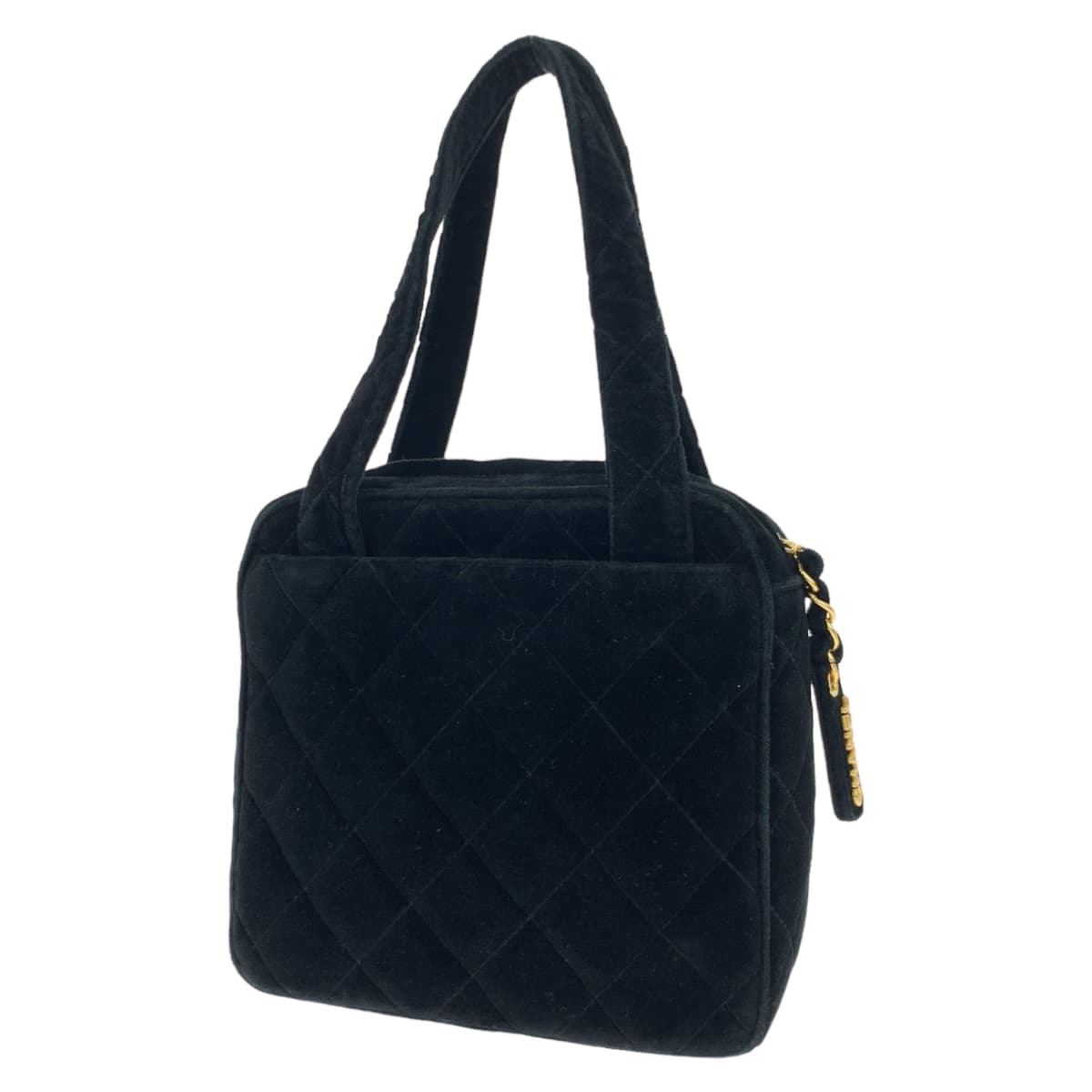 CHANEL シャネル ヴィンテージ マトラッセ ココマーク ブラック 黒 ゴールド金具 ベロア ハンドバッグ アクセサリーポーチ  レディース