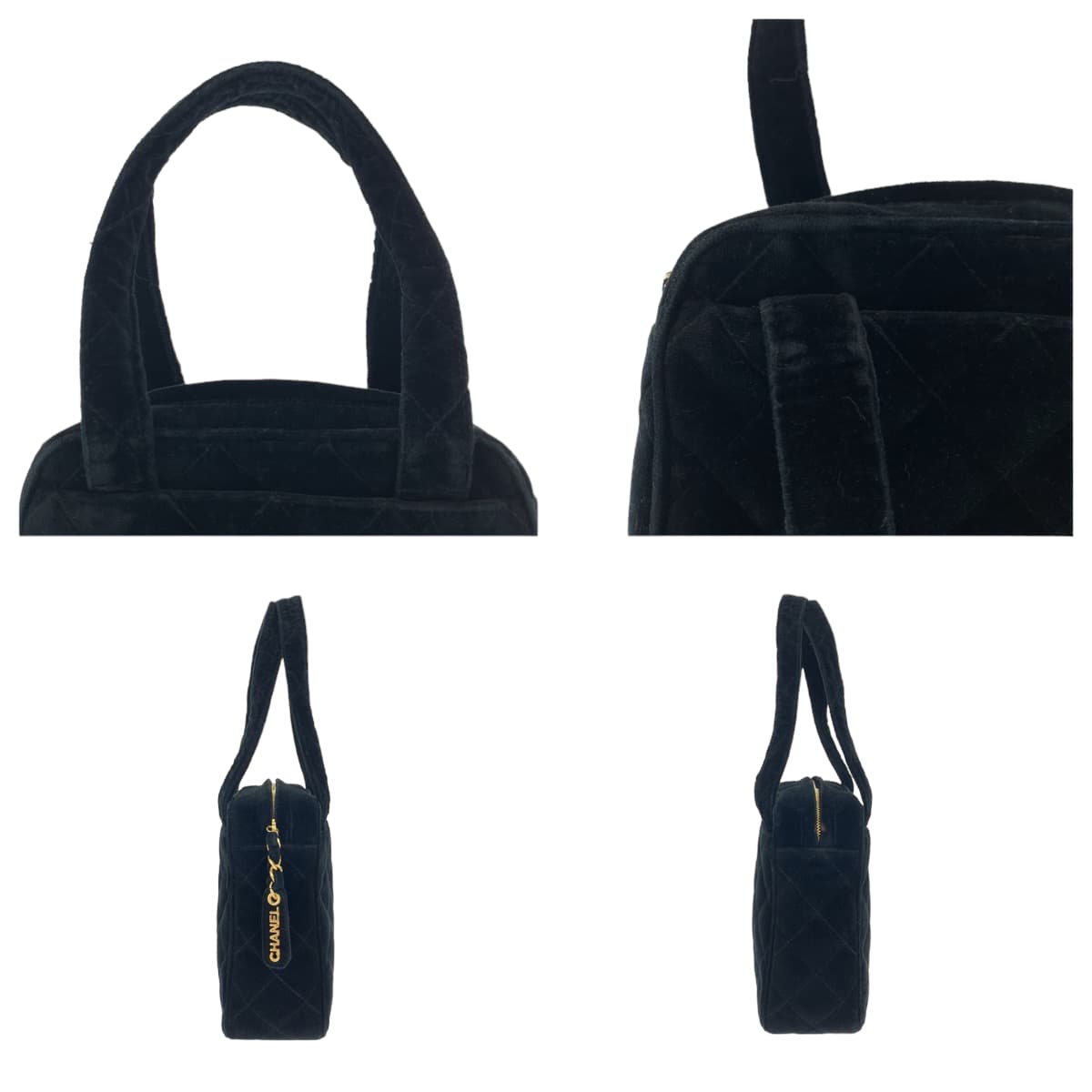 CHANEL シャネル ヴィンテージ マトラッセ ココマーク ブラック 黒 ゴールド金具 ベロア ハンドバッグ アクセサリーポーチ  レディース