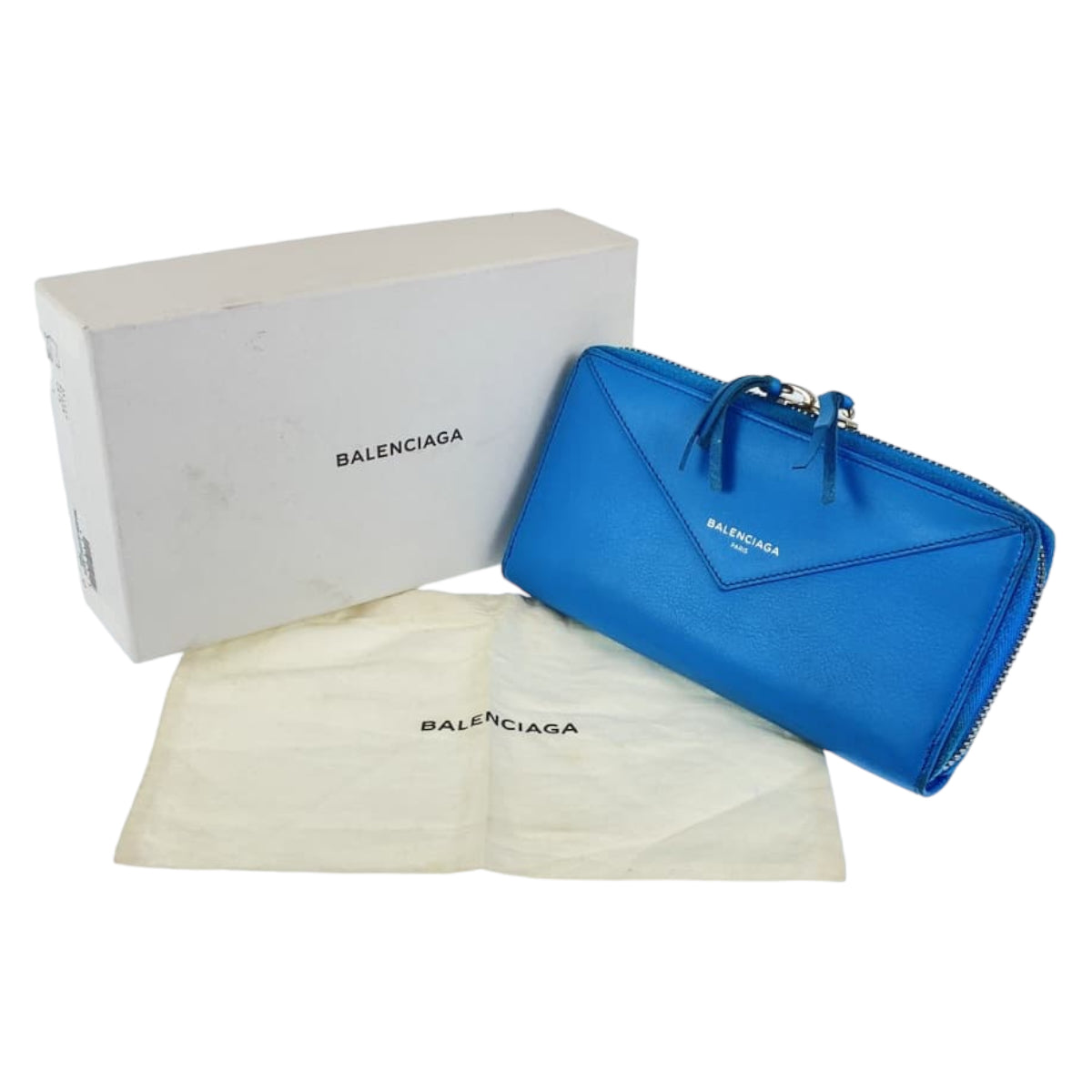 BALENCIAGA バレンシアガ ペーパーコンチネンタル スカイブルー シルバー金具 レザー 381226 ジップアラウンド ラウンドファスナー 男女兼用  レディース