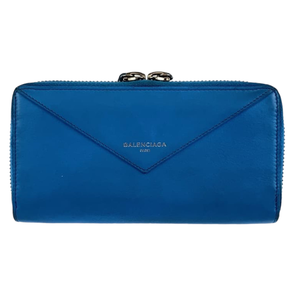 BALENCIAGA バレンシアガ ペーパーコンチネンタル スカイブルー シルバー金具 レザー 381226 ジップアラウンド ラウンドファスナー 男女兼用  レディース