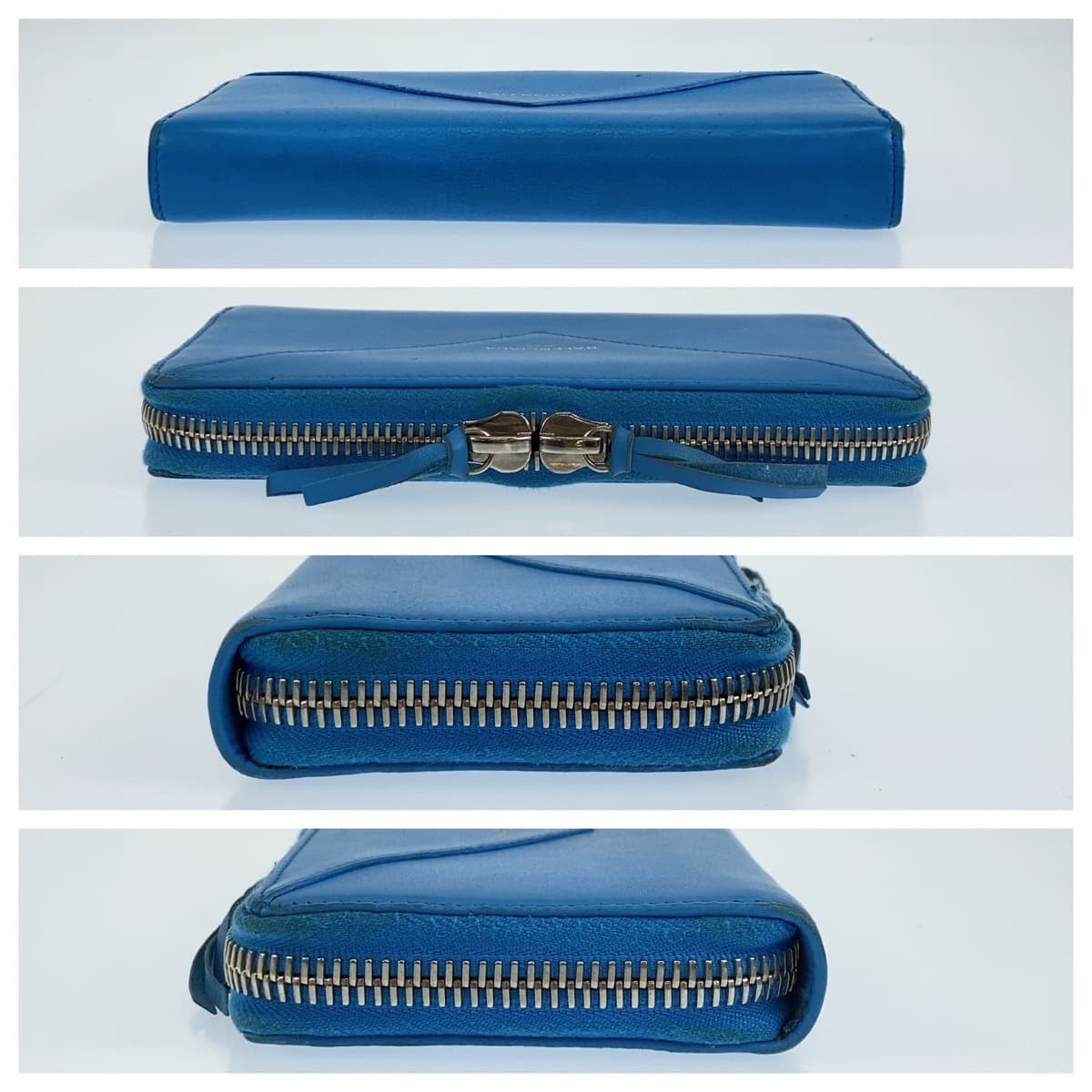 BALENCIAGA バレンシアガ ペーパーコンチネンタル スカイブルー シルバー金具 レザー 381226 ジップアラウンド ラウンドファスナー 男女兼用  レディース