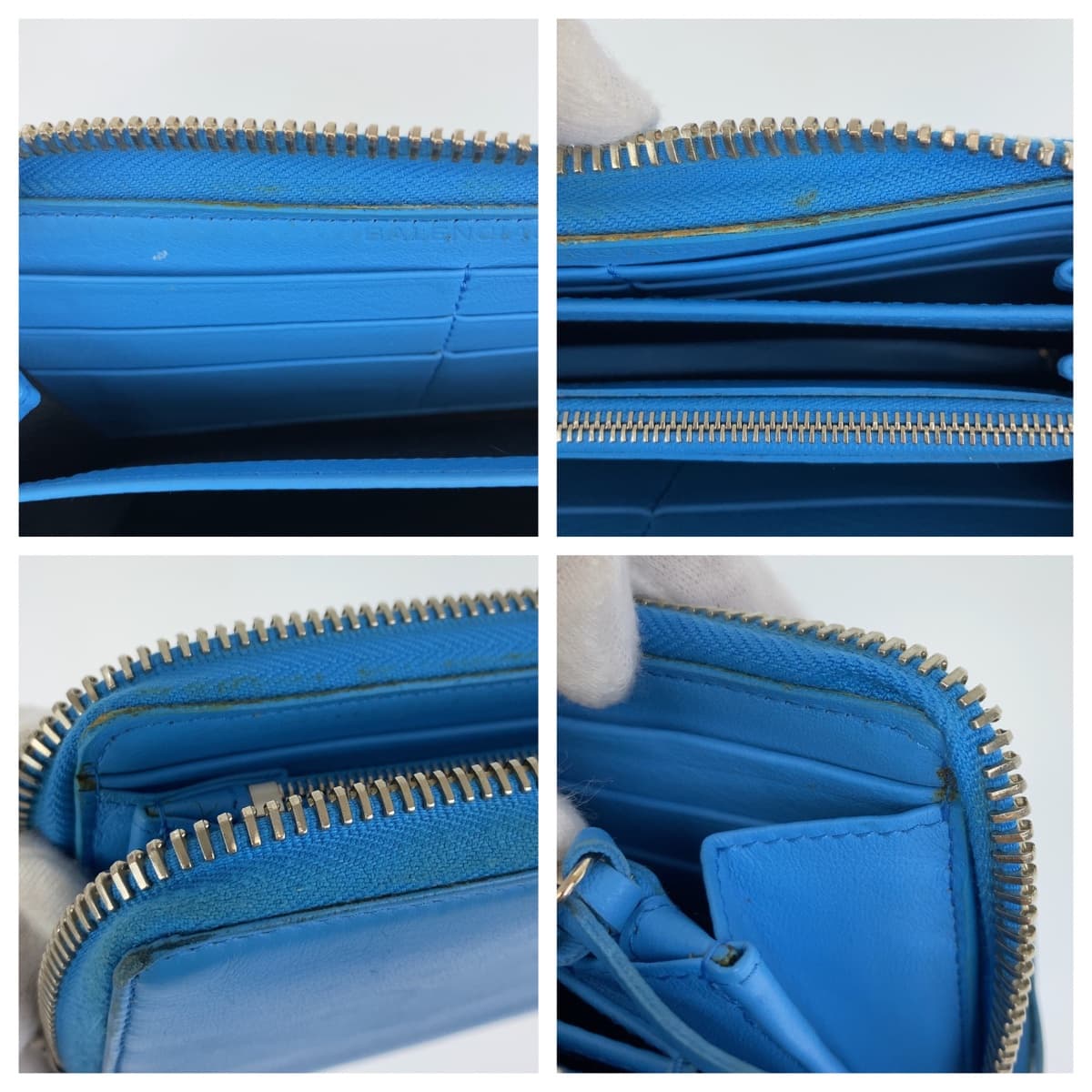BALENCIAGA バレンシアガ ペーパーコンチネンタル スカイブルー シルバー金具 レザー 381226 ジップアラウンド ラウンドファスナー 男女兼用  レディース