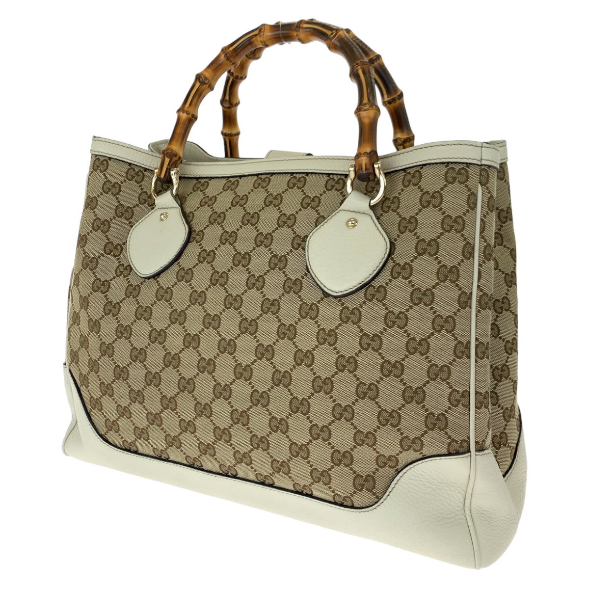 GUCCI グッチ バンブー ブラウン 茶 ホワイト 白 GGキャンバス / レザー 282317 ハンドバッグ トートバッグ  レディース