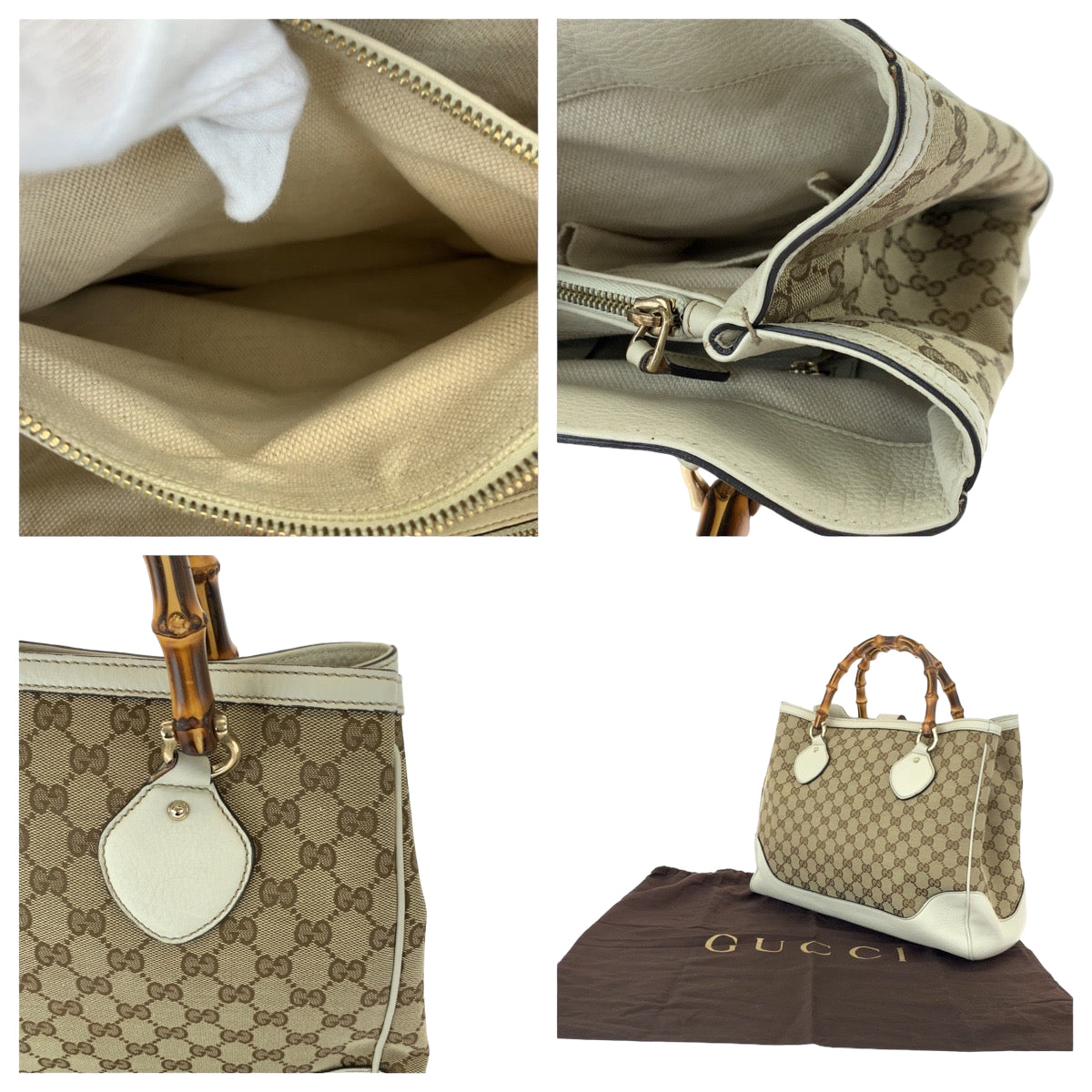 GUCCI グッチ バンブー ブラウン 茶 ホワイト 白 GGキャンバス / レザー 282317 ハンドバッグ トートバッグ  レディース