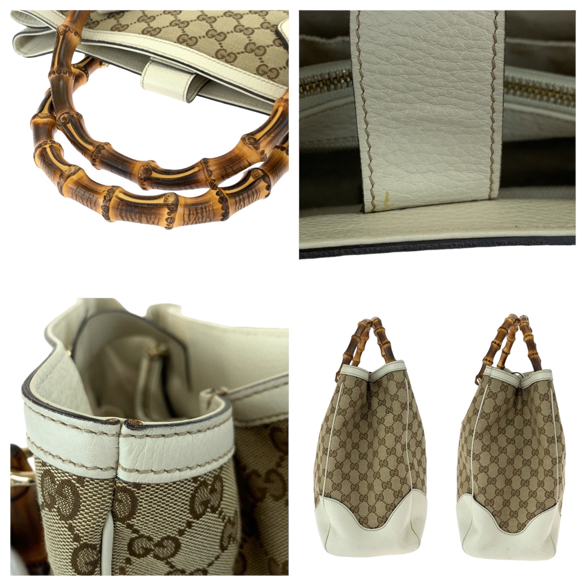 GUCCI グッチ バンブー ブラウン 茶 ホワイト 白 GGキャンバス / レザー 282317 ハンドバッグ トートバッグ  レディース