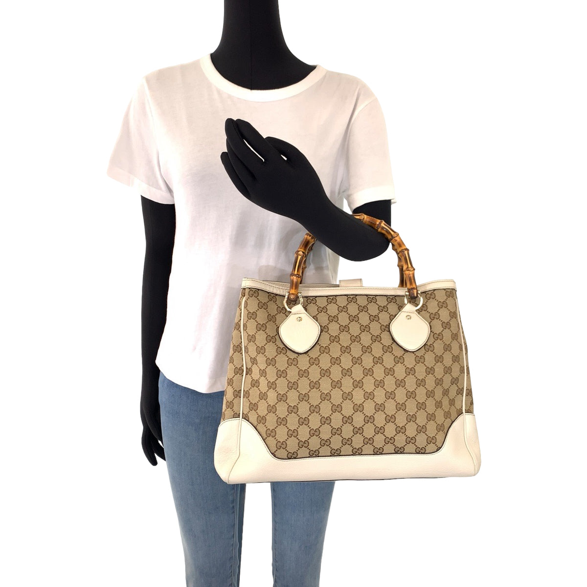 GUCCI グッチ バンブー ブラウン 茶 ホワイト 白 GGキャンバス / レザー 282317 ハンドバッグ トートバッグ  レディース