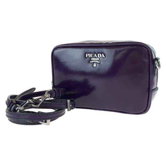 PRADA Prada Triangle Logo Plate Purple Silver Hardware Patent Leather Shoulder Bag Crossbody Women's