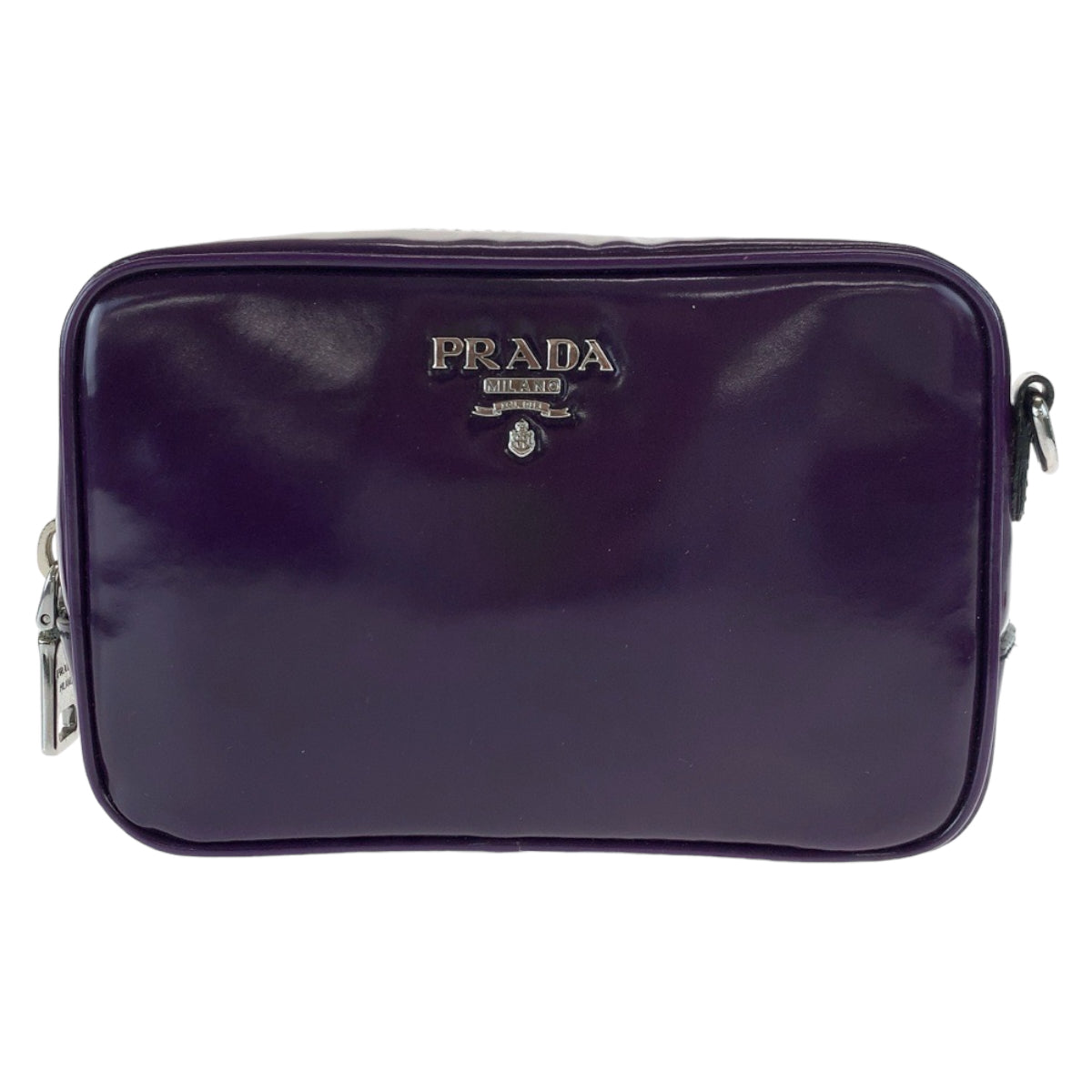 PRADA Prada Triangle Logo Plate Purple Silver Hardware Patent Leather Shoulder Bag Crossbody Women's