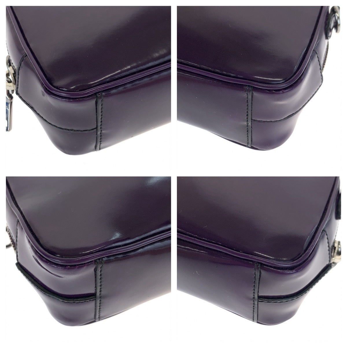 PRADA Prada Triangle Logo Plate Purple Silver Hardware Patent Leather Shoulder Bag Crossbody Women's