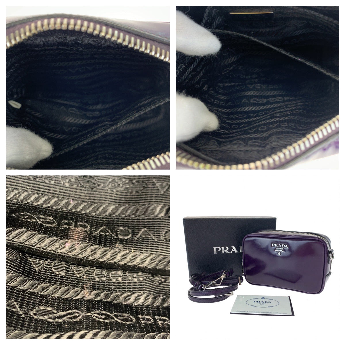 PRADA Prada Triangle Logo Plate Purple Silver Hardware Patent Leather Shoulder Bag Crossbody Women's