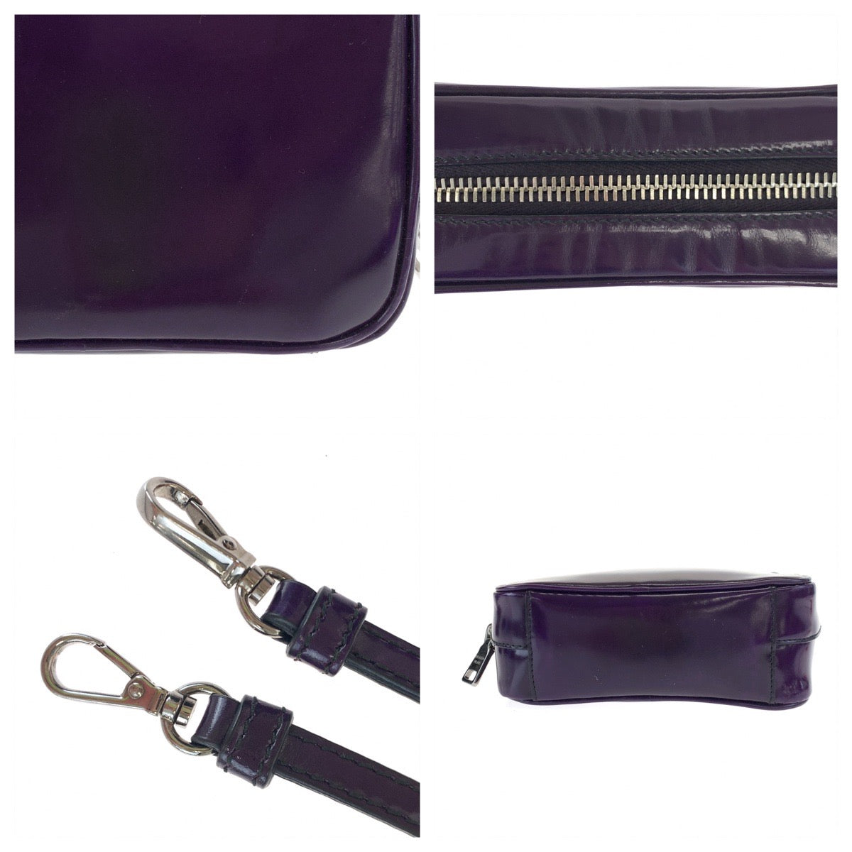 PRADA Prada Triangle Logo Plate Purple Silver Hardware Patent Leather Shoulder Bag Crossbody Women's