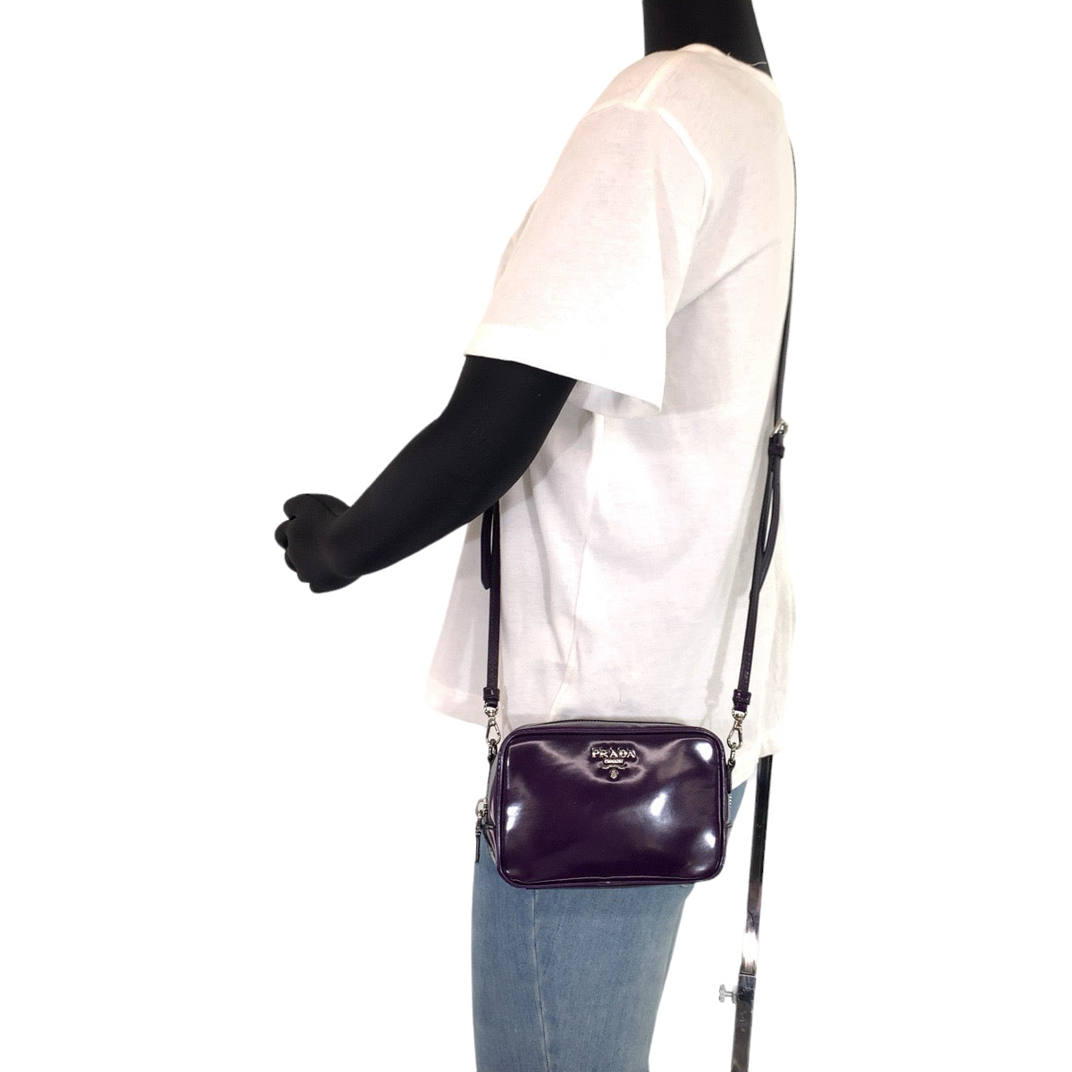 PRADA Prada Triangle Logo Plate Purple Silver Hardware Patent Leather Shoulder Bag Crossbody Women's