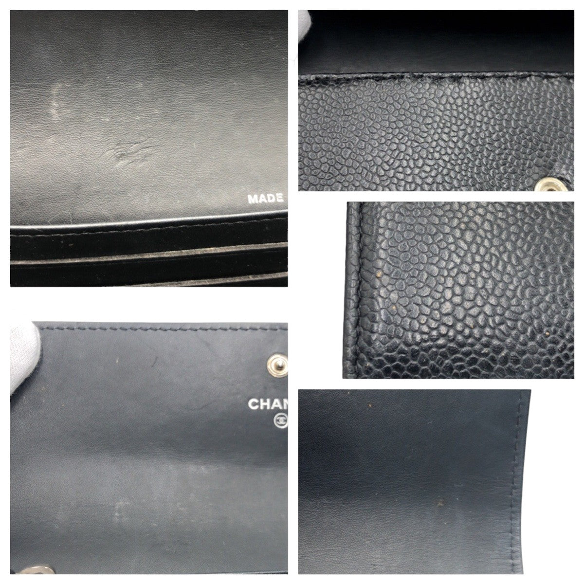 10577
 CHANEL Coco Mark Black Silver Hardware Leather Long Wallet Women's