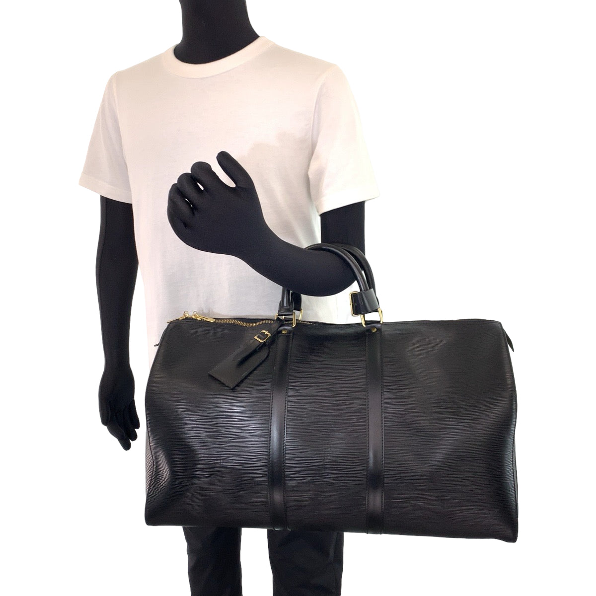 LOUIS VUITTON ルイヴィトン エピ キーポル55 ブラック 黒 ゴールド金具 エピレザー M42952 ボストンバッグ 旅行バッグ  メンズ