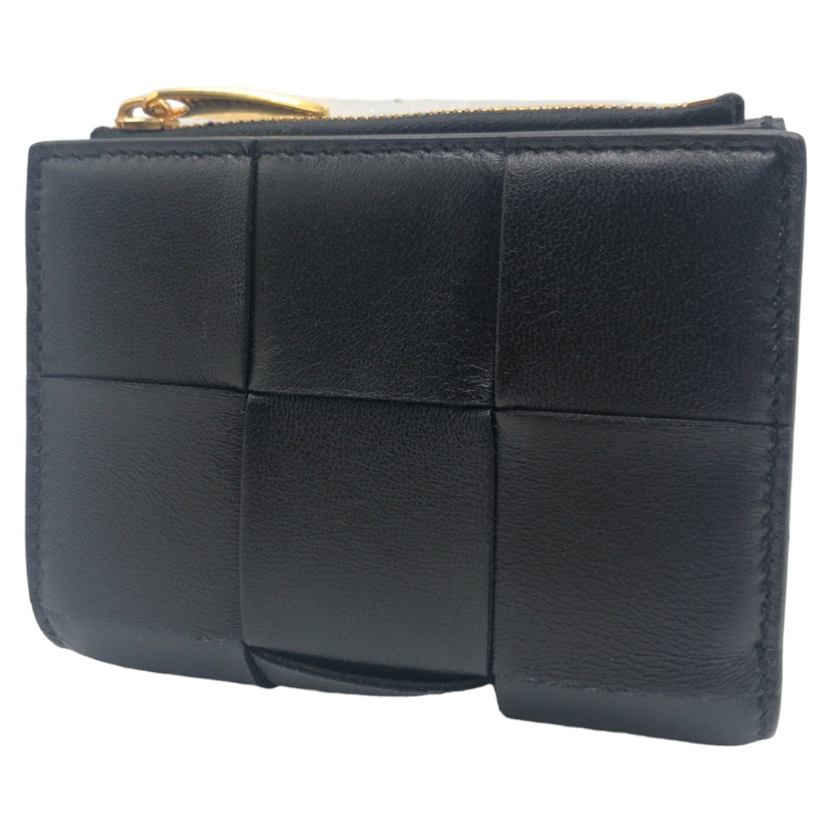 BOTTEGAVENETA ボッテガヴェネタ マキシイントレチャート 男女兼用 ブラック 黒 シルバー金具 レザー 二つ折り財布 コンパクトウォレット  レディース