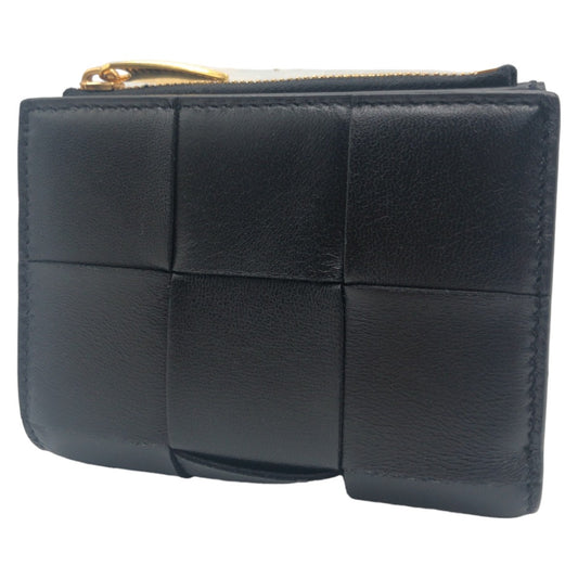 BOTTEGAVENETA ボッテガヴェネタ マキシイントレチャート 男女兼用 ブラック 黒 シルバー金具 レザー 二つ折り財布 コンパクトウォレット  レディース