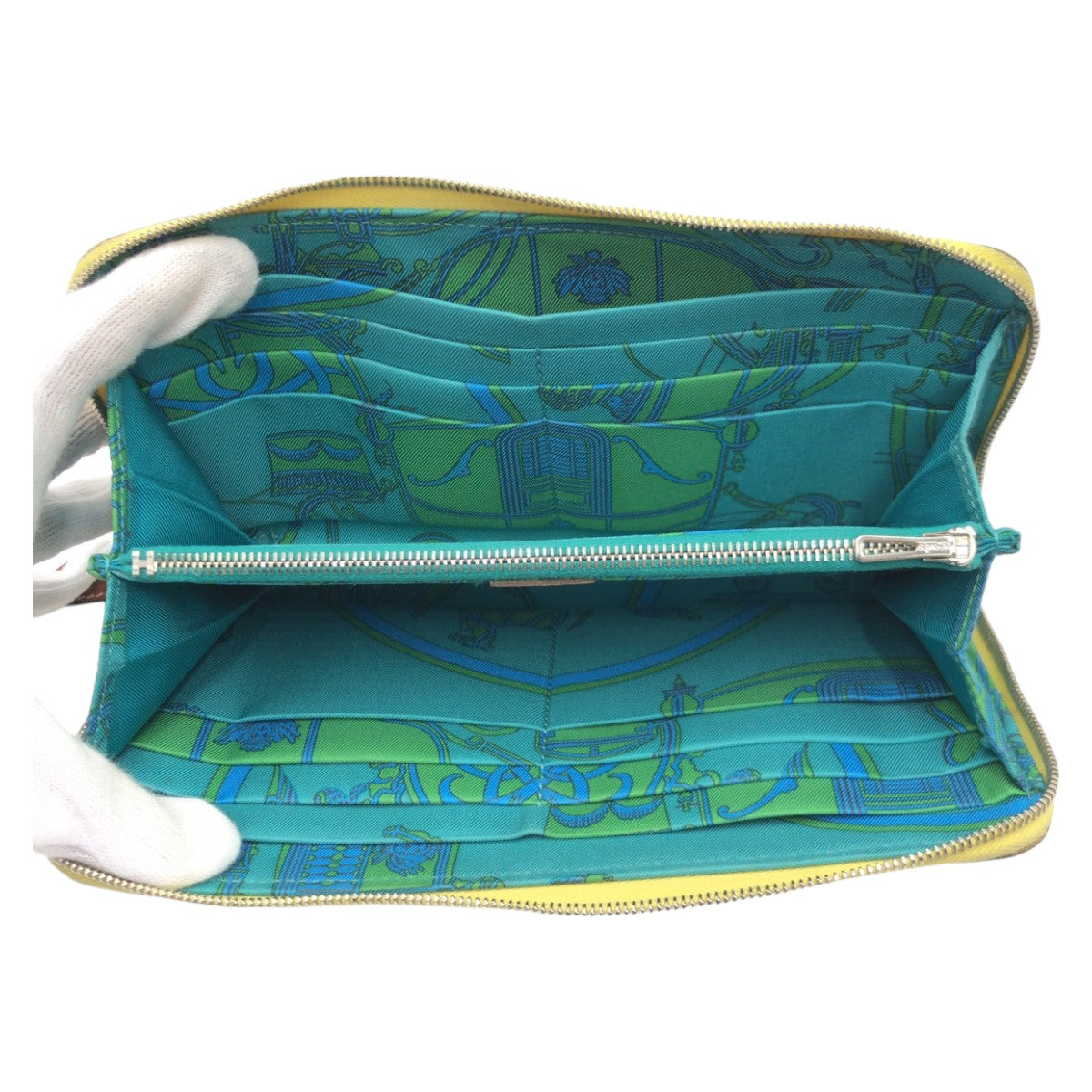 10582
HERMES エルメス アザップ ロングシルクイン イエロー 黄 ジョーヌプッサン ヴォーエプソン 長財布 ロングウォレット ラウンドファスナー X刻印  レディース