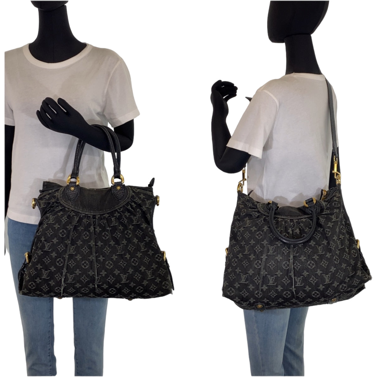 LOUIS VUITTON ルイヴィトン モノグラム デニム ネオカヴィ ＭＭ ブラック 黒 ゴールド金具 モノグラムデニム M95351 ショルダーバッグ ハンドバッグ 2way  レディース