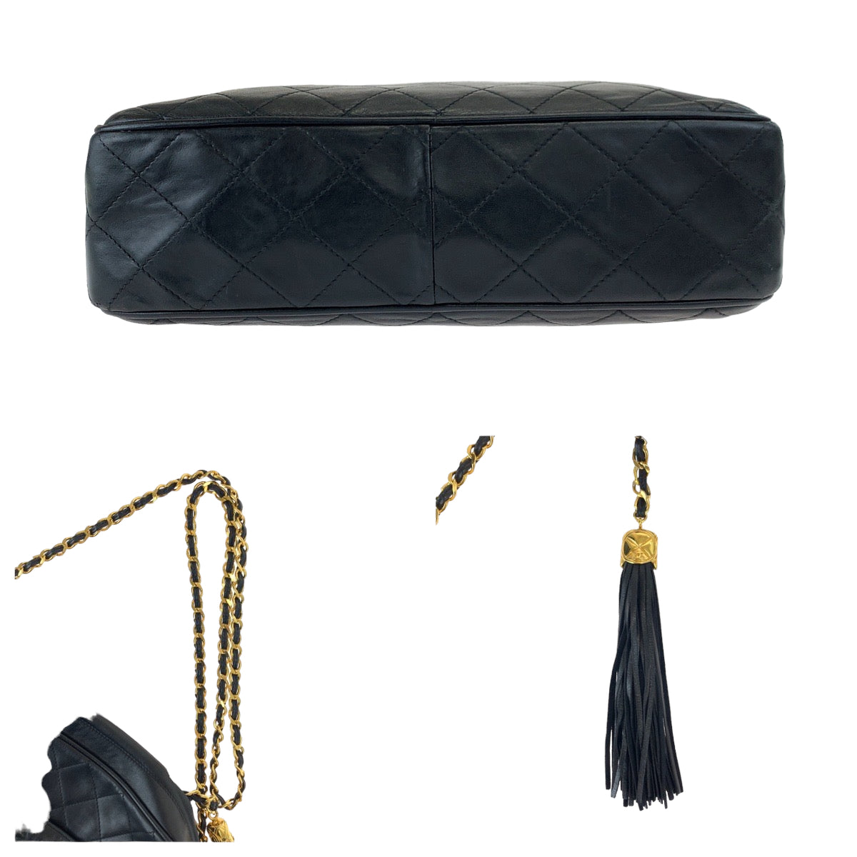 10588
CHANEL シャネル ヴィンテージ マトラッセ ココマーク フリンジ ブラック 黒 ゴールド金具 ラムスキン 斜め掛け ショルダーバッグ ポシェット  レディース