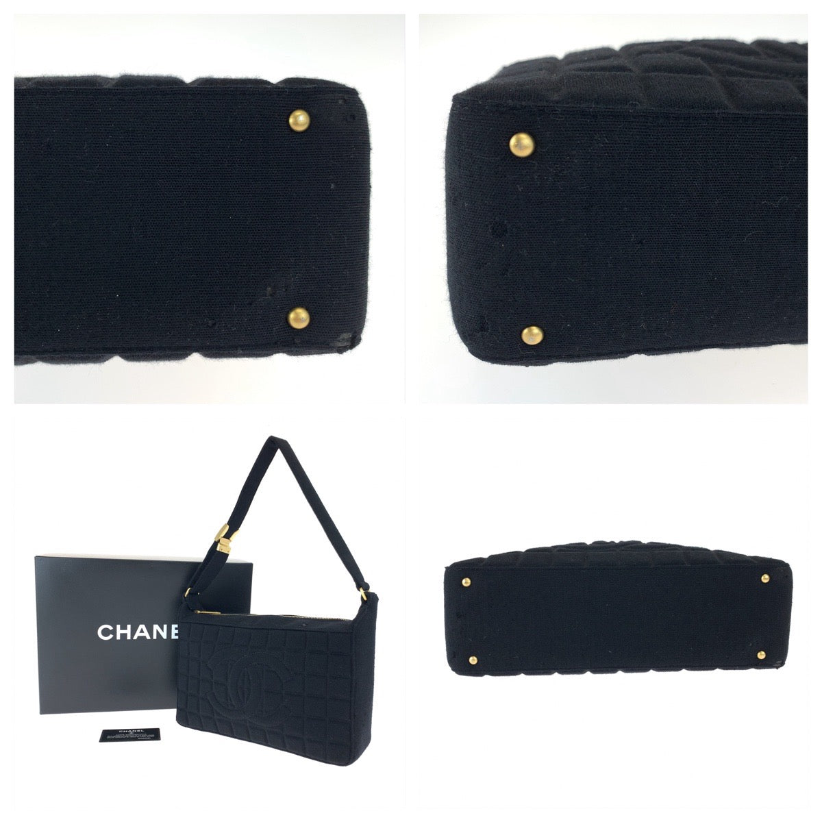 10591
CHANEL シャネル ヴィンテージ チョコバー ココマーク ブラック ゴールド金具 キャンバス ショルダーバッグ ハンドバッグ  レディース