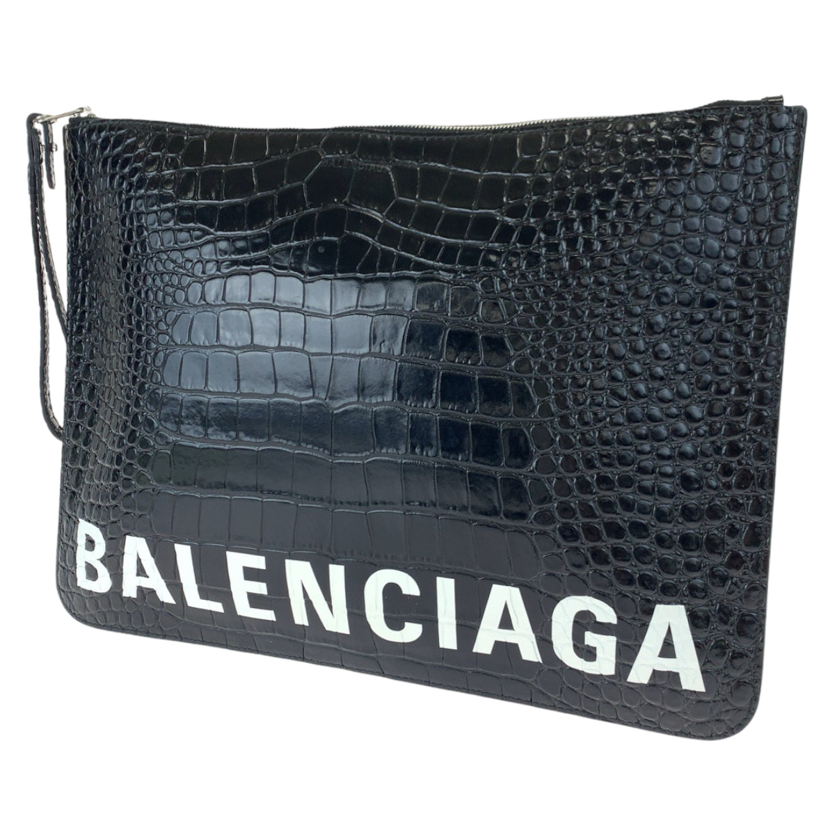 BALENCIAGA バレンシアガ クロコ型押し ロゴ 型押し ブラック 黒 ホワイト 白 レザー 579550 クラッチバッグ セカンドバッグ  メンズ