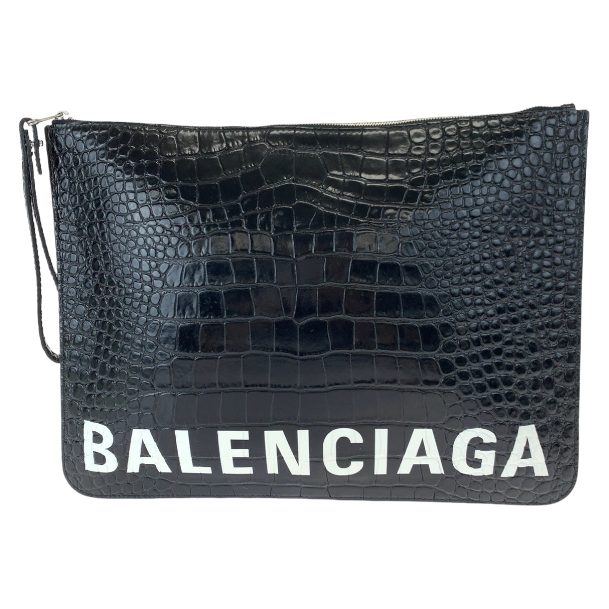 BALENCIAGA バレンシアガ クロコ型押し ロゴ 型押し ブラック 黒 ホワイト 白 レザー 579550 クラッチバッグ セカンドバッグ  メンズ