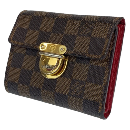 LOUIS VUITTON ルイヴィトン ダミエ エベヌ ポルトフォイユ コアラ ブラウン 茶色 レッド 赤 PVC N60005 二つ折り財布 コンパクトウォレット  レディース