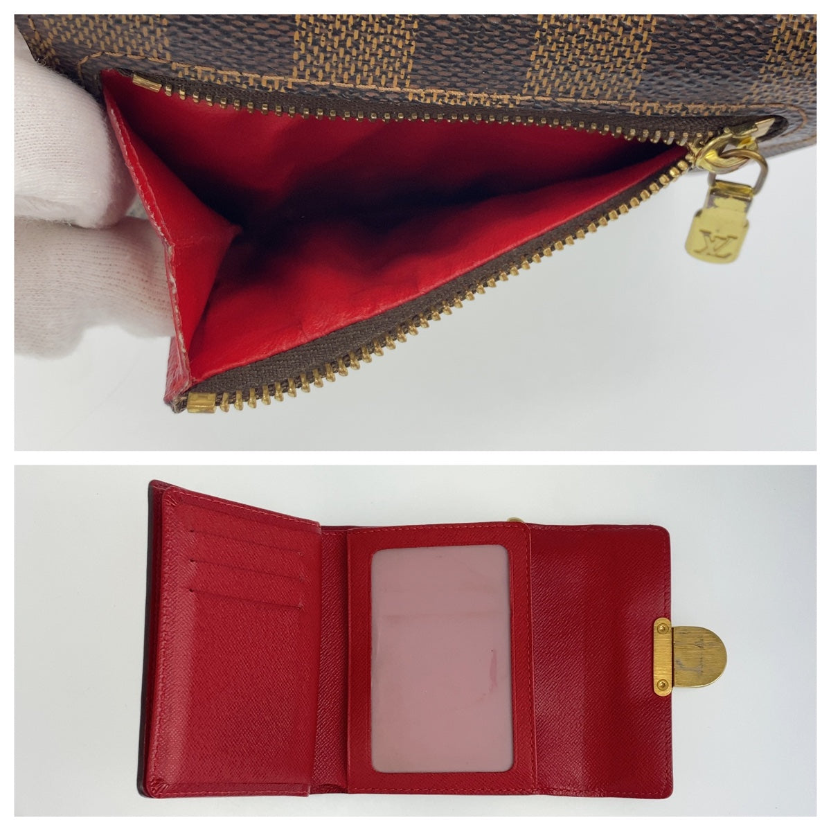 LOUIS VUITTON ルイヴィトン ダミエ エベヌ ポルトフォイユ コアラ ブラウン 茶色 レッド 赤 PVC N60005 二つ折り財布 コンパクトウォレット  レディース