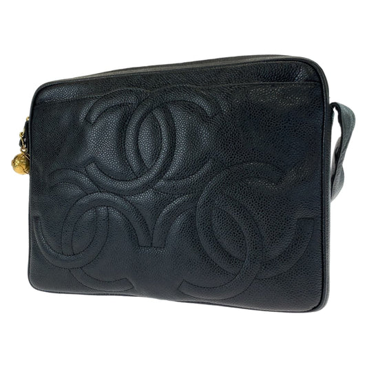 CHANEL シャネル ヴィンテージ トリプルココマーク ブラック 黒 ゴールド金具 キャビアスキン ショルダーバッグ 斜め掛け  レディース