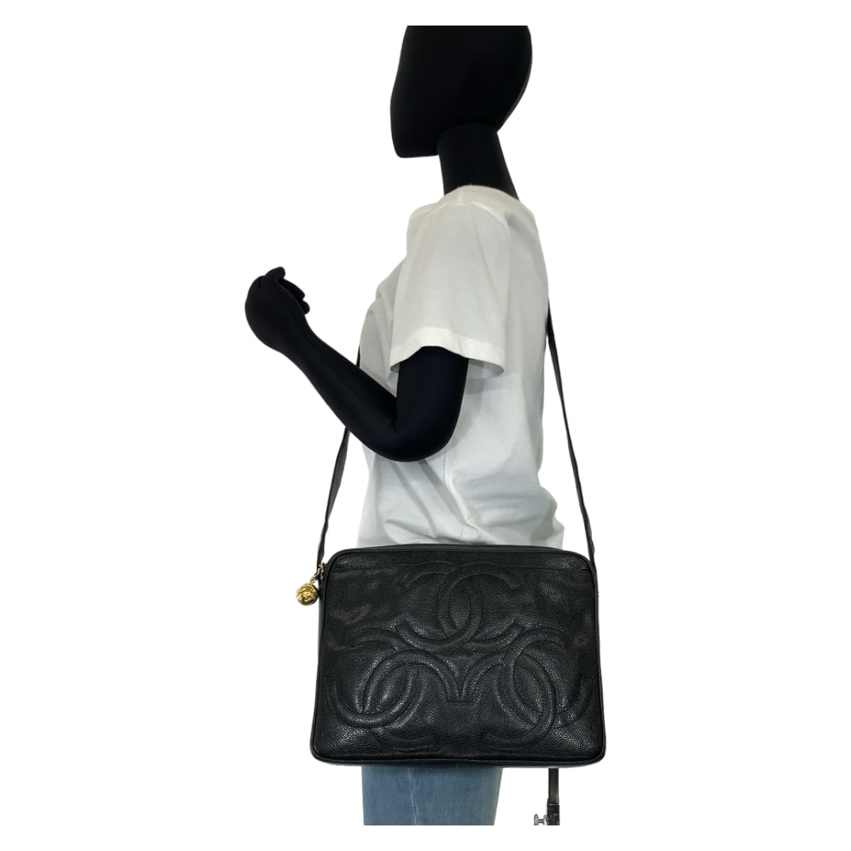 CHANEL シャネル ヴィンテージ トリプルココマーク ブラック 黒 ゴールド金具 キャビアスキン ショルダーバッグ 斜め掛け  レディース