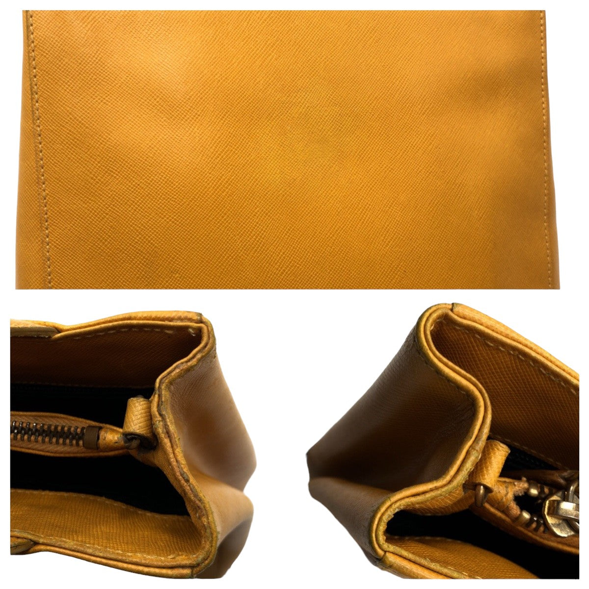 10594
PRADA プラダ サフィアーノ 三角ロゴ イエロー レザー トートバッグ ハンドバッグ ショルダーバッグ 2WAY  レディース