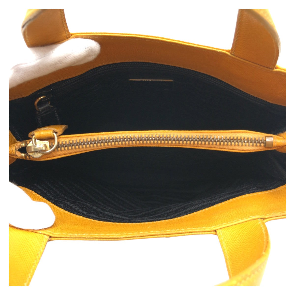 10594
PRADA プラダ サフィアーノ 三角ロゴ イエロー レザー トートバッグ ハンドバッグ ショルダーバッグ 2WAY  レディース