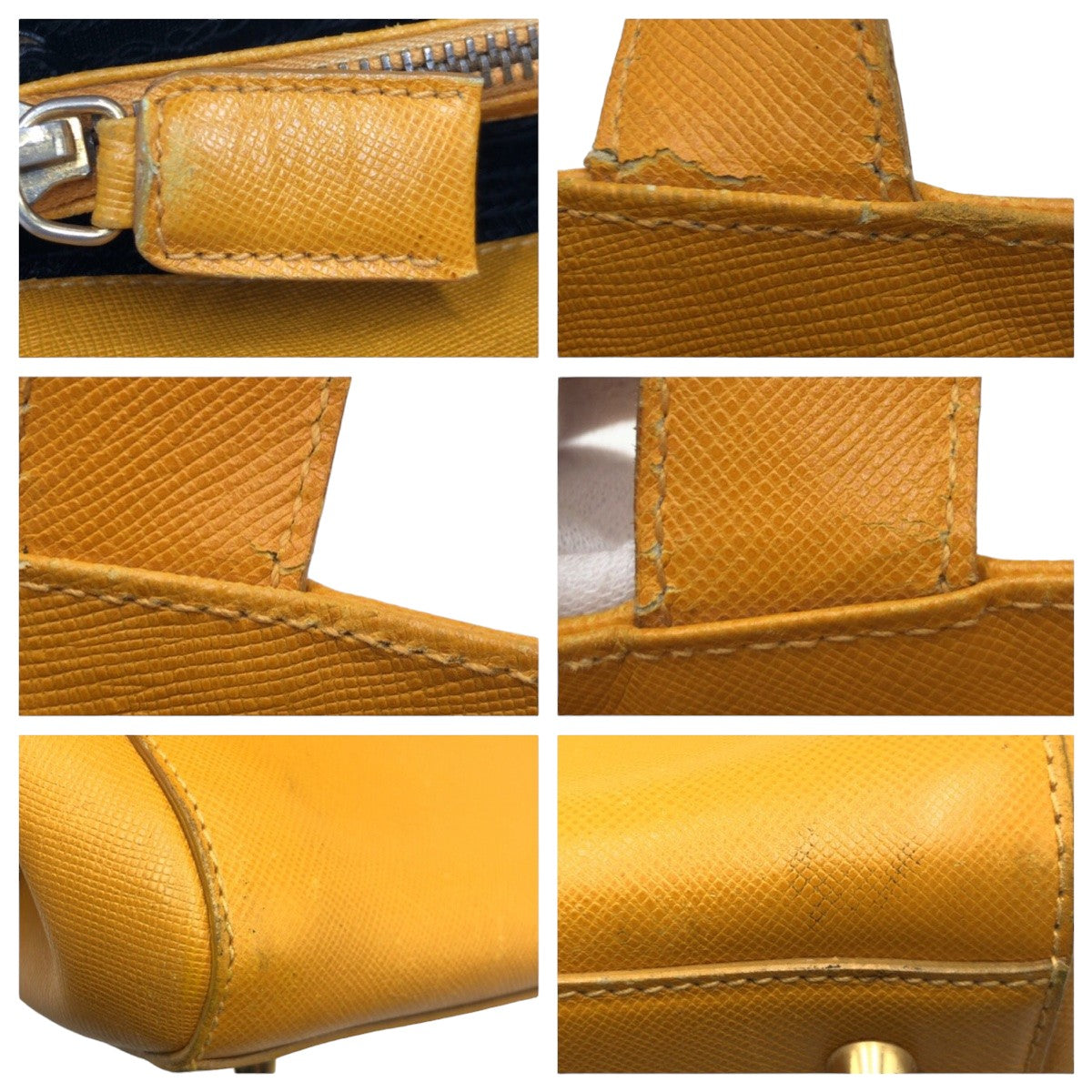 10594
PRADA プラダ サフィアーノ 三角ロゴ イエロー レザー トートバッグ ハンドバッグ ショルダーバッグ 2WAY  レディース