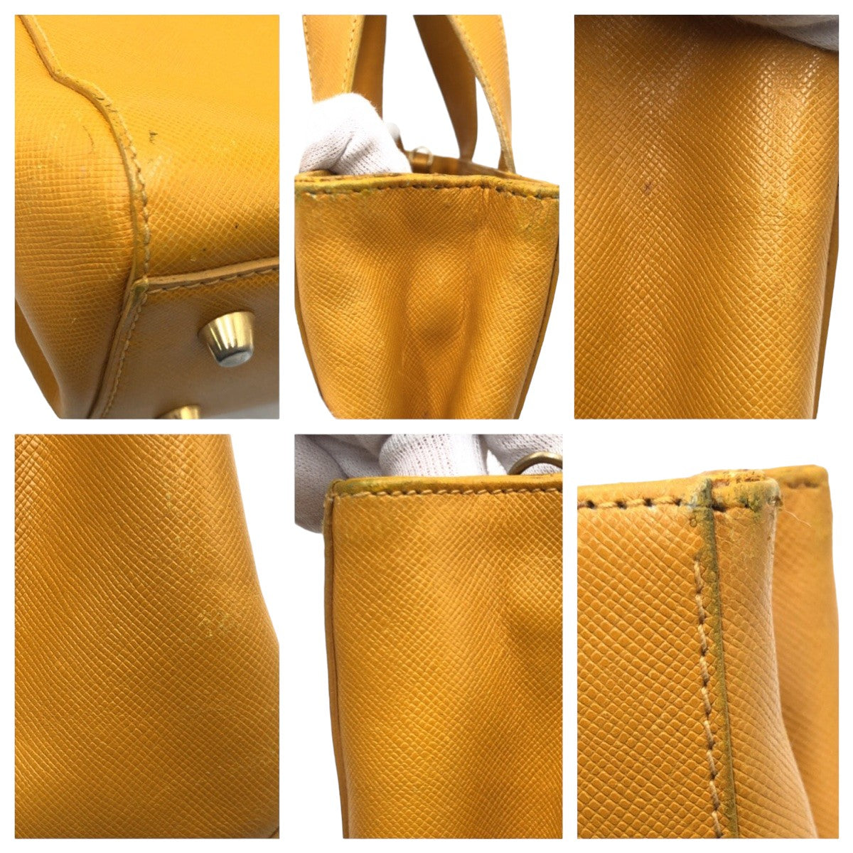 10594
PRADA プラダ サフィアーノ 三角ロゴ イエロー レザー トートバッグ ハンドバッグ ショルダーバッグ 2WAY  レディース