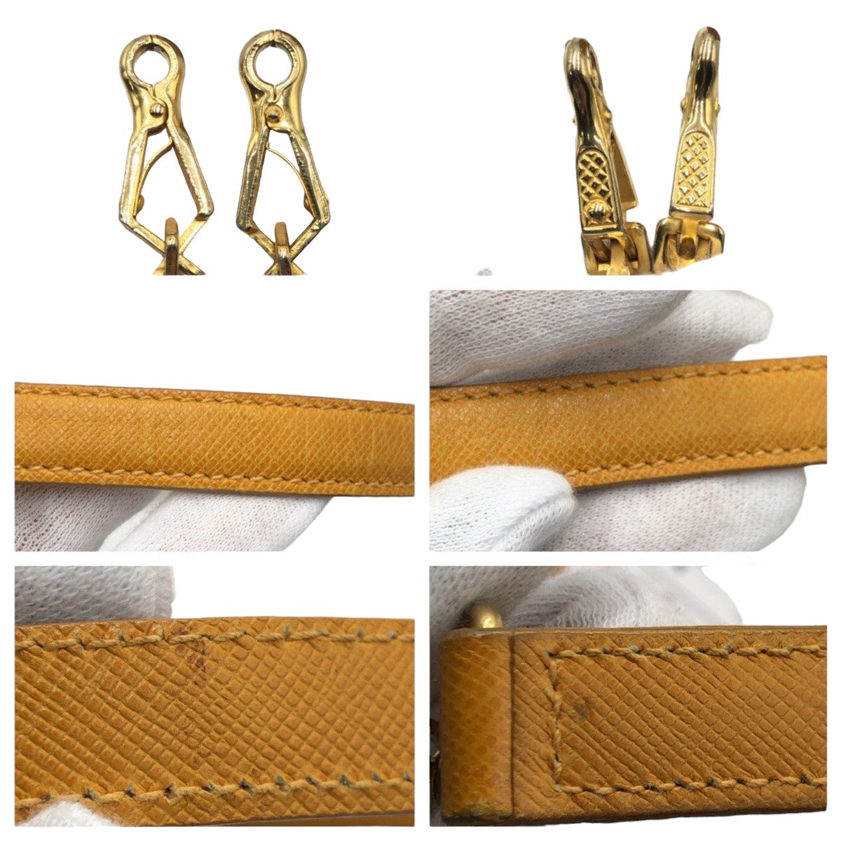 10594
PRADA プラダ サフィアーノ 三角ロゴ イエロー レザー トートバッグ ハンドバッグ ショルダーバッグ 2WAY  レディース