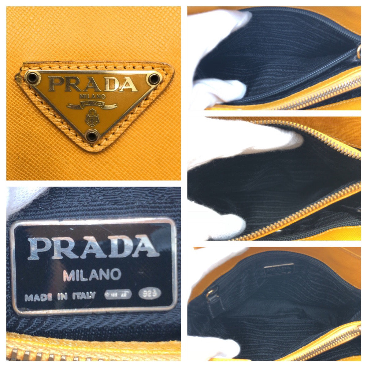 10594
PRADA プラダ サフィアーノ 三角ロゴ イエロー レザー トートバッグ ハンドバッグ ショルダーバッグ 2WAY  レディース